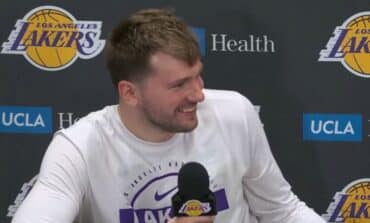 WATCH Lakers Luka Doncic Drops Phone And Reporter Says 'Turnover'