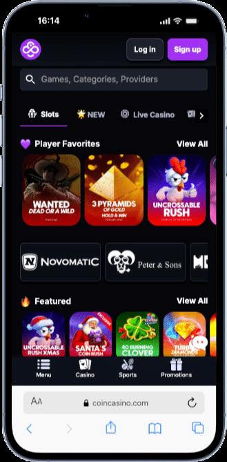 CoinCasino mobile interface for online casino Bahrain players