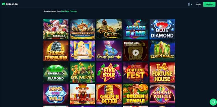 A screenshot of BetPanda Casino homepage showing Red Tiger Casino Gaming game selection at this top Monero Casino