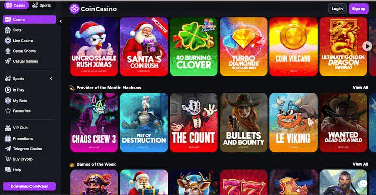 CoinCasino crypto online casino Bahrain game interface