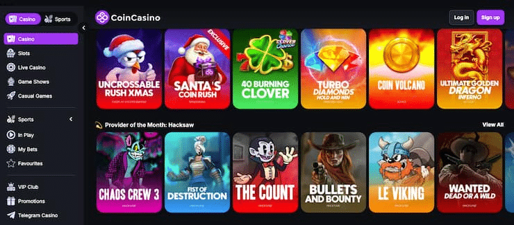 CoinCasino crypto online casino Iceland game interface