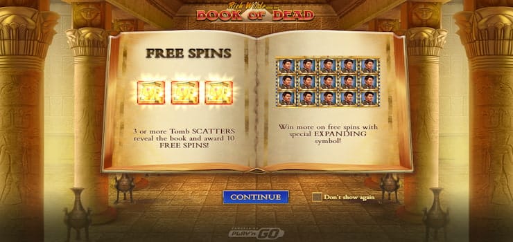 A screenshot of the first information page for Book of Dead