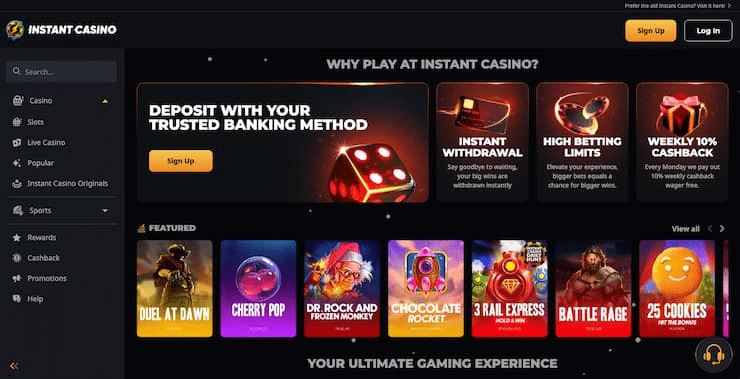 Instant Casino homepage for Bahrain online casino players