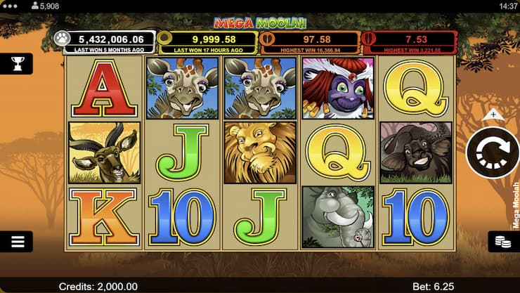 a screenshot of Mega Moolah slot game
