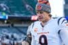 Joe Burrow looks down.