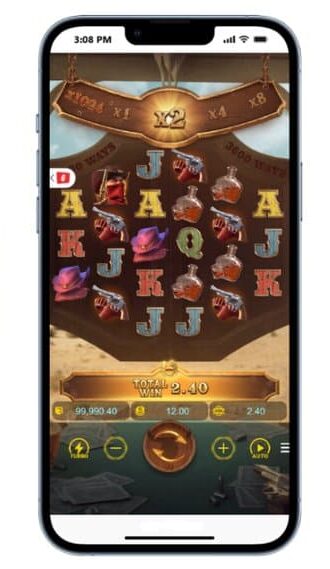 A screenshot of the Wild Bounty Showdown slot game on mobile view