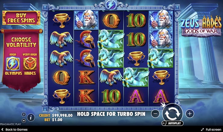 a screenshot of Zeus vs Hades slot game