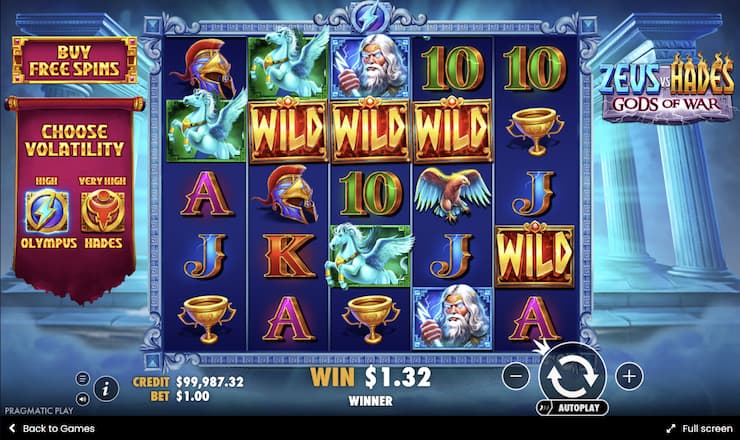 a screenshot of Zeus vs Hades slot game winning spin