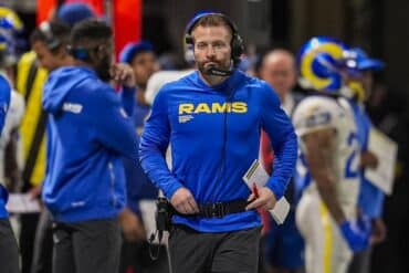 Los Angeles Rams head coach Sean McVay walks the sideline.