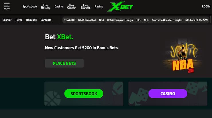 An image of the main screen on the site via our XBet review