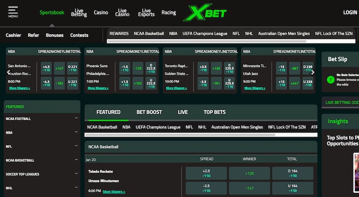 An image from our XBet review of the sportsbook lobby on the site.