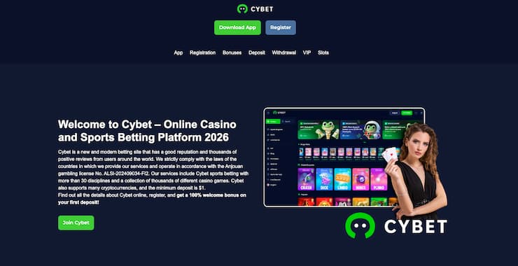 An image of the main page taken during our Cybet Casino review