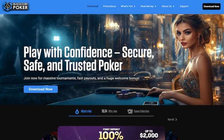 An image of the main page on the site from our Black Chip Poker review