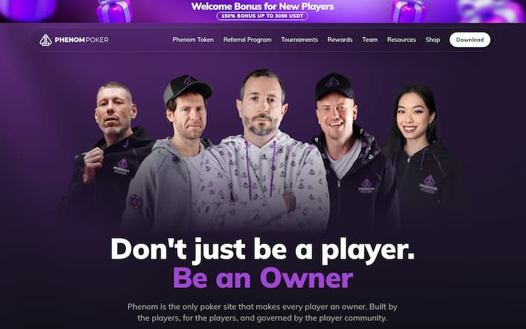 An image from our Phenom Poker review of the main homepage