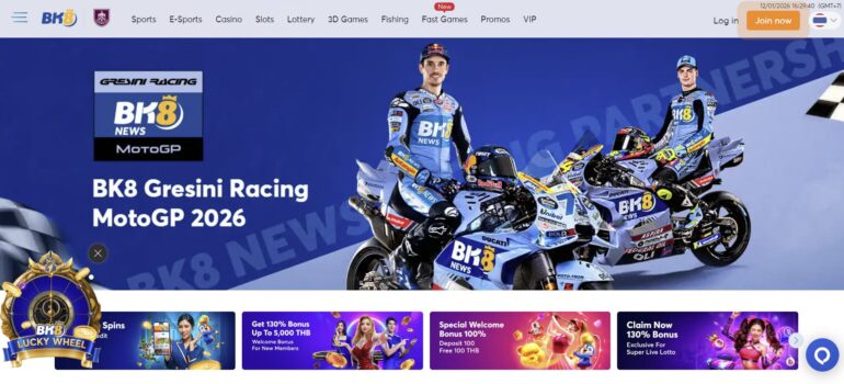 A screenshot of the BK8 desktop homepage