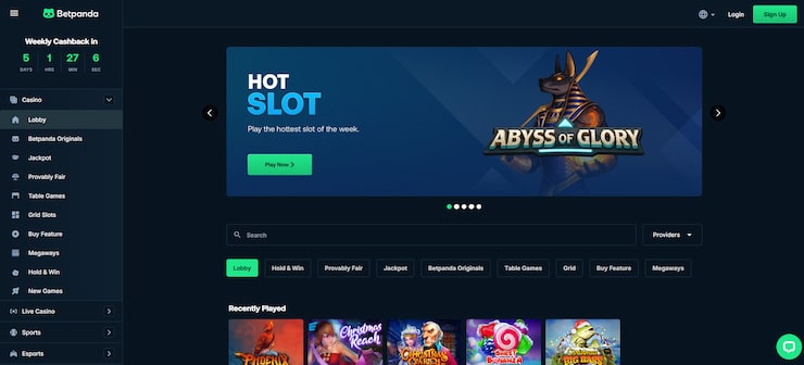 The Betpanda casino lobby - a top pick for playing roulette with bitcoin.