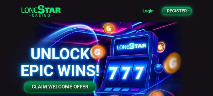 The start page of social casino LoneStar.