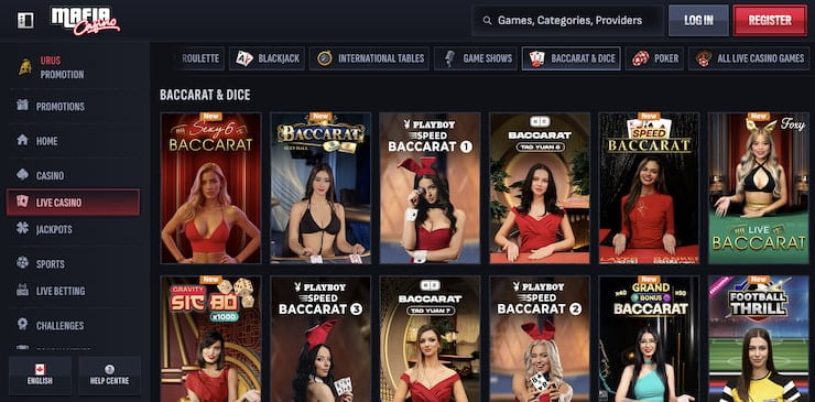 A preview of the Mafia Casino live dealer section