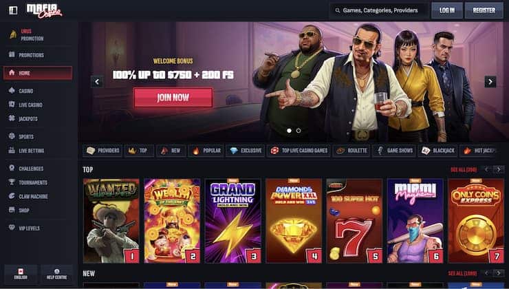 A look at Mafia Casino visited on a desktop device.