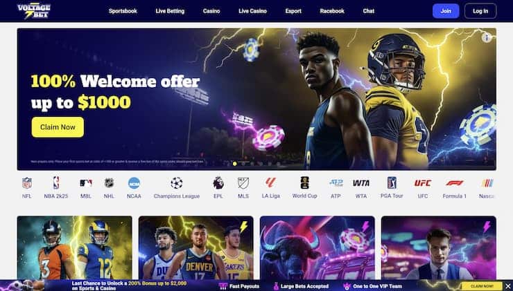 An image showing VoltageBet and its generous sports welcome bonus.