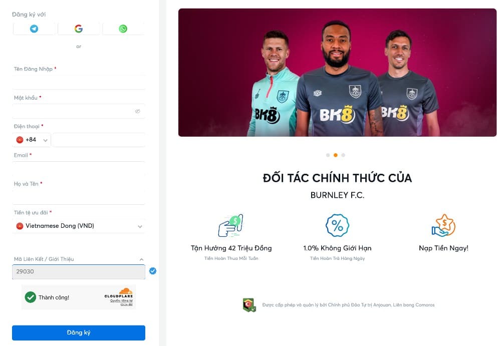 Truy cập link vào trang cá cược bóng đá và đăng ký tài khoản