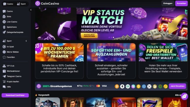 หน้าหลักเว็บไซต์โป๊กเกอร์ออนไลน์ CoinPoker
