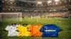 World Cup stadium with Germany, Ecuador, Ivory Coast, and Curaçao national team jerseys on the pitch