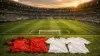 World Cup stadium with Belgium, Egypt, Iran and New Zealand team jerseys on the pitch
