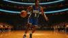 College basketball player driving to the basket in Duke uniform during game action