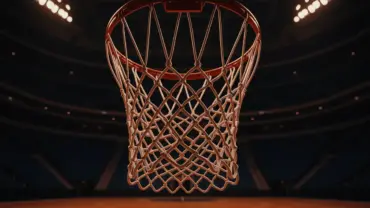 Basketball hoop and net from below in professional arena with dramatic lighting for 2026 NBA Draft prospects