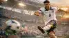 USA soccer player scoring dramatic goal at 2026 World Cup in packed stadium