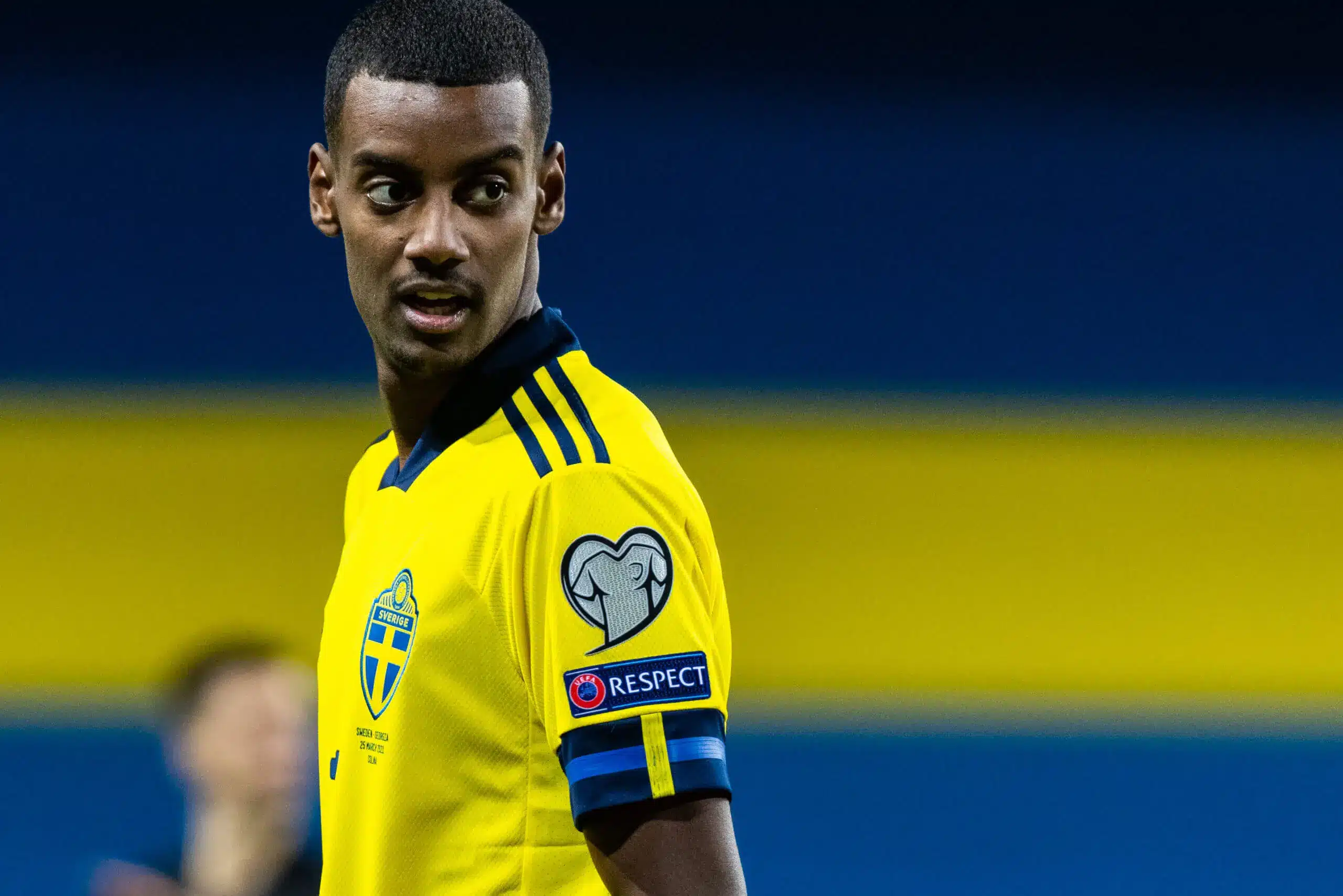 Alexander Isak in Sweden national team jersey during a match.
