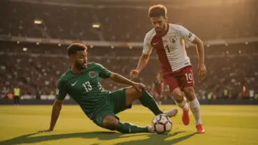 Algeria and Jordan players compete in intense World Cup Group J soccer match action