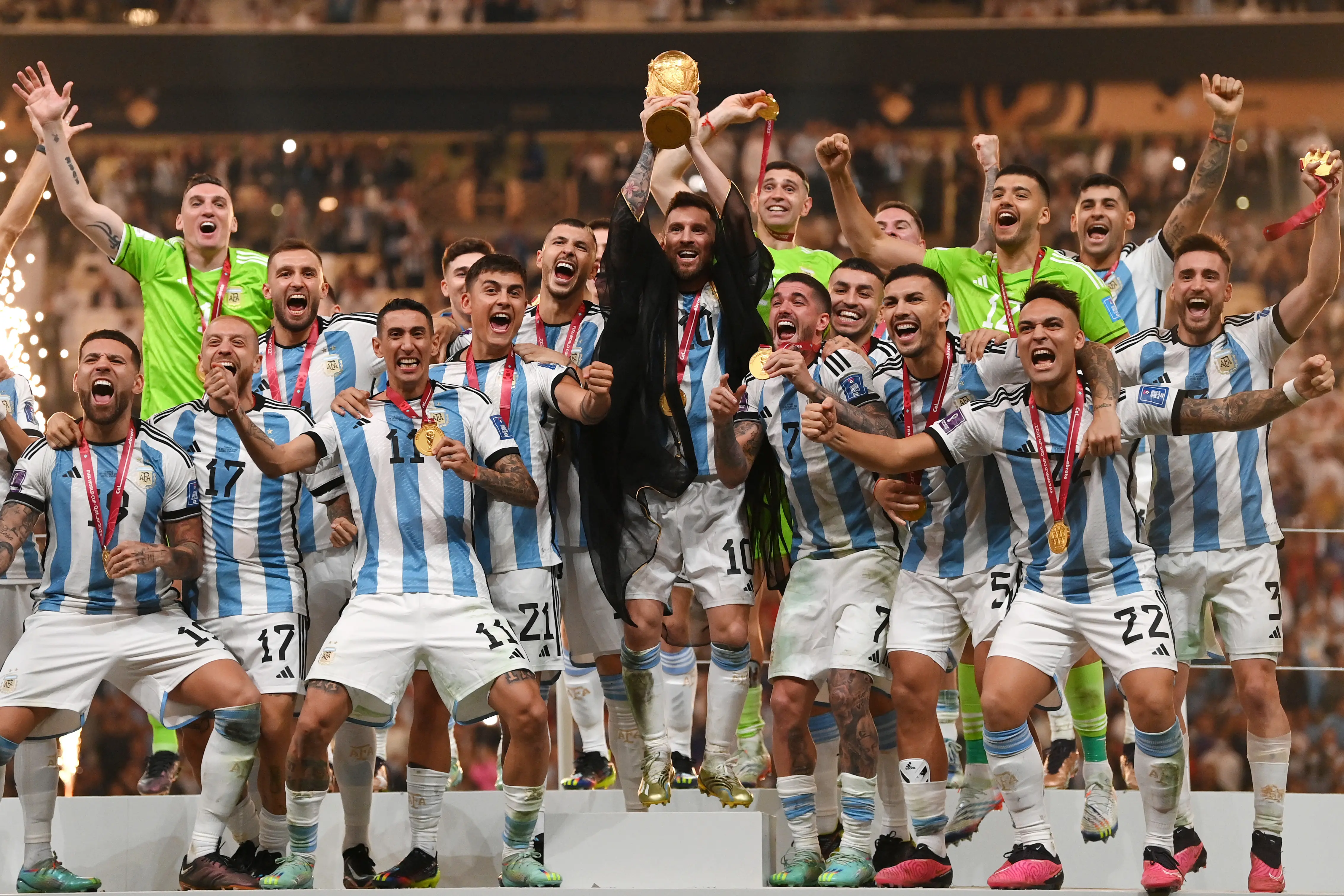 Argentina national football team celebrating their 2022 World Cup victory.