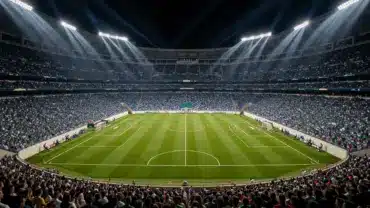 Packed stadium under floodlights before Argentina vs Algeria 2026 World Cup match at Arrowhead Stadium