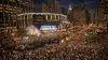 Massive crowds celebrating outside Madison Square Garden during Knicks NBA Finals game night in New York City