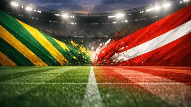 Australia vs Turkey World Cup match represented by green-gold and red-white colors on football pitch
