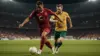 Turkey and Australia players competing for ball during World Cup qualifier match under stadium lights