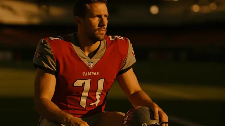 Tampa Bay Buccaneers quarterback on sideline contemplating contract negotiations and future