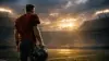 NFL quarterback in Buccaneers uniform standing alone in stadium at dusk during contract negotiations