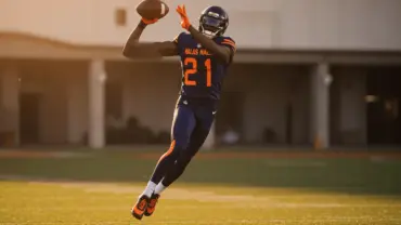Chicago Bears wide receiver making athletic catch during training camp practice session