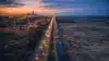 Aerial view of Illinois-Indiana border with Chicago skyline showing Bears stadium location decision