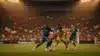 World Cup knockout round soccer match in packed stadium with dramatic action and intense competition