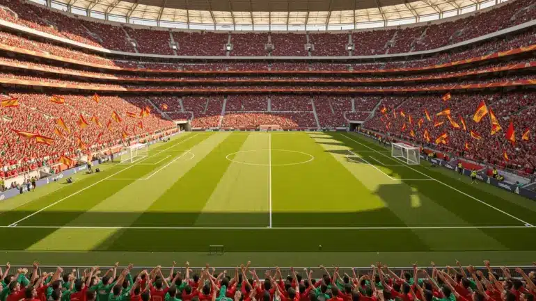 World Cup stadium filled with Spanish and Saudi Arabian fans before kickoff
