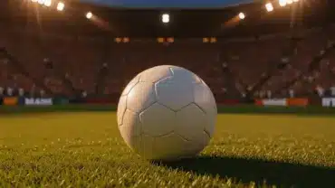 Soccer ball on stadium turf with dramatic lighting and crowd for World Cup 2026 betting coverage