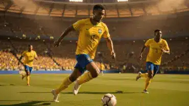 Brazil national team attacking during World Cup 2026 Group C match in yellow jerseys