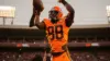 Cleveland Browns rookie receiver making contested catch in end zone during NFL game