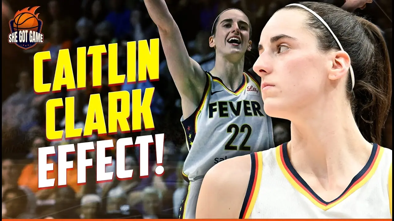 Caitlin Clark celebrating in Indiana Fever gear during a game.