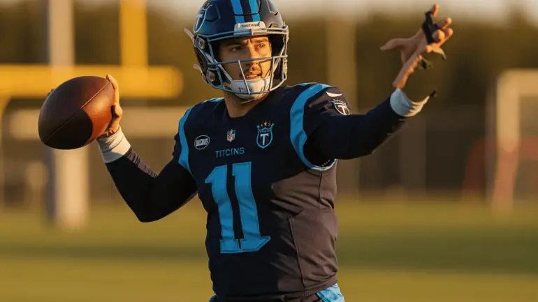 Cam Ward practicing throwing mechanics during Tennessee Titans mandatory minicamp session