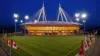 BC Place stadium in Vancouver illuminated at night for Canada vs Qatar World Cup match